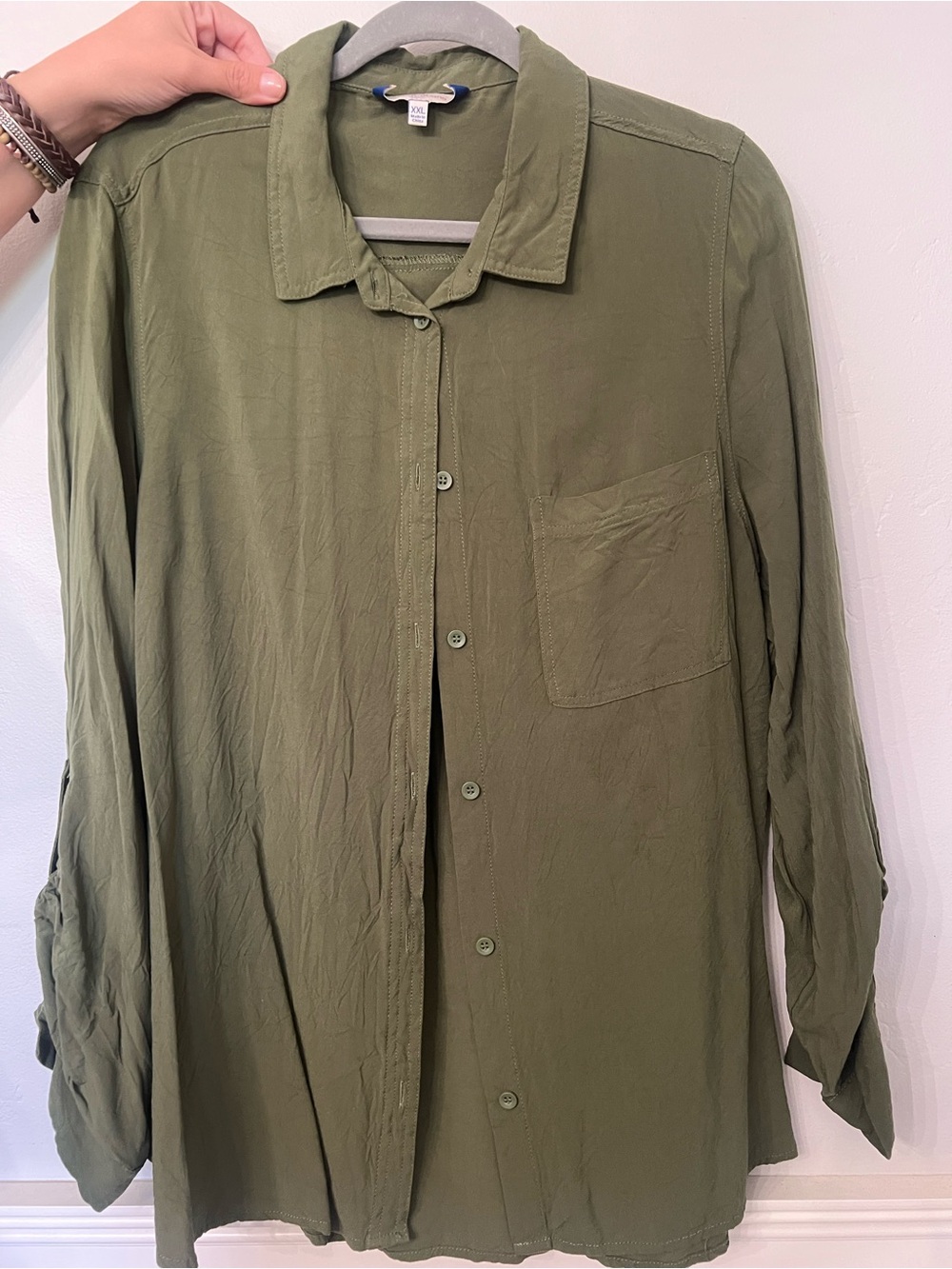 Olive Green Men's Lightweight Button-Up Shirt Jacket